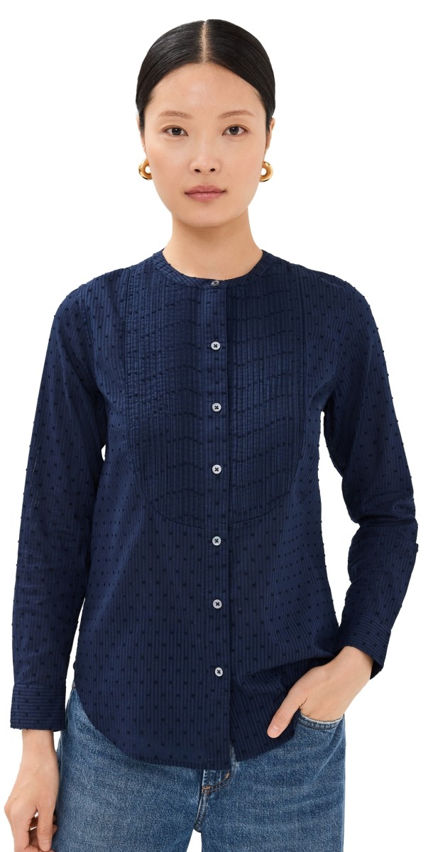 Clare V. Le Tux Top Navy Swiss Dot