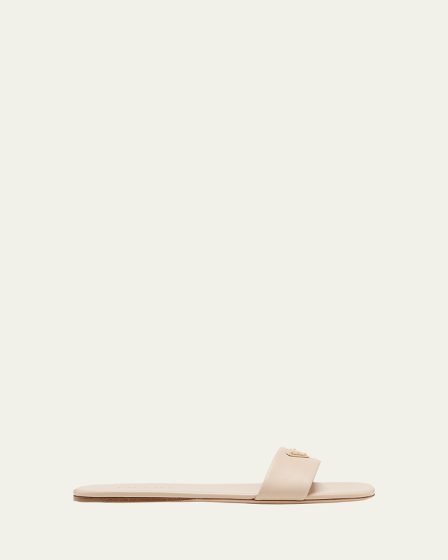 Leather Logo Flat Slide Sandals