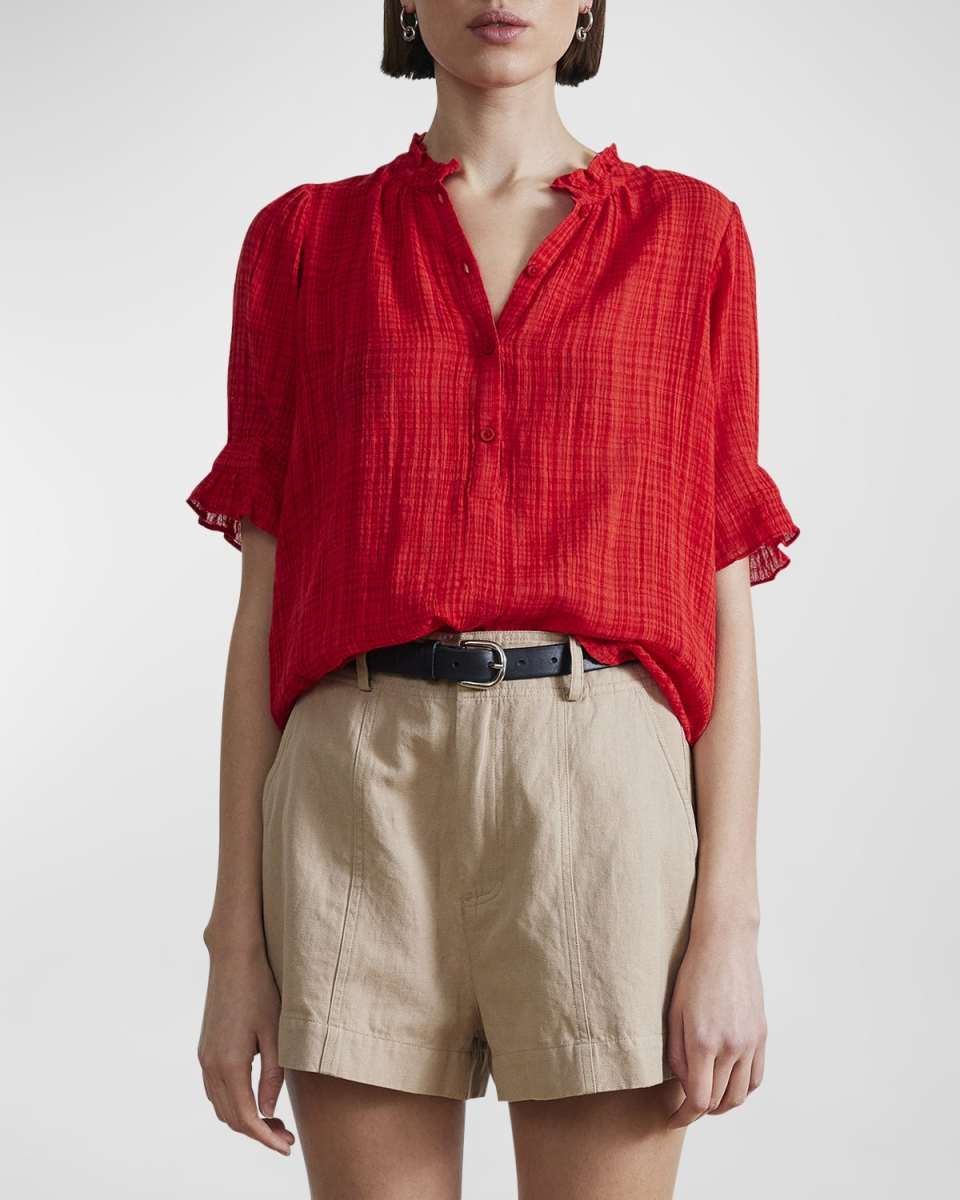Los Altos Elbow-Sleeve Cotton Gauze Top