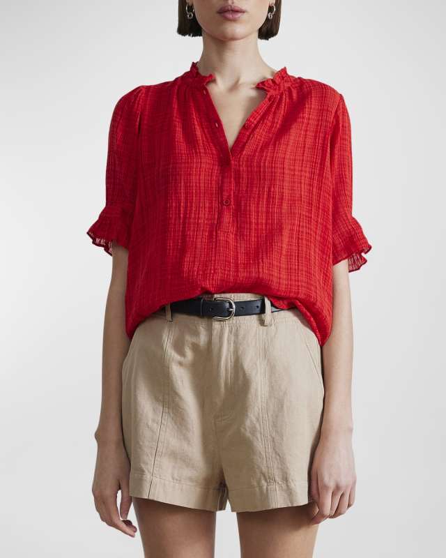 Los Altos Elbow-Sleeve Cotton Gauze Top