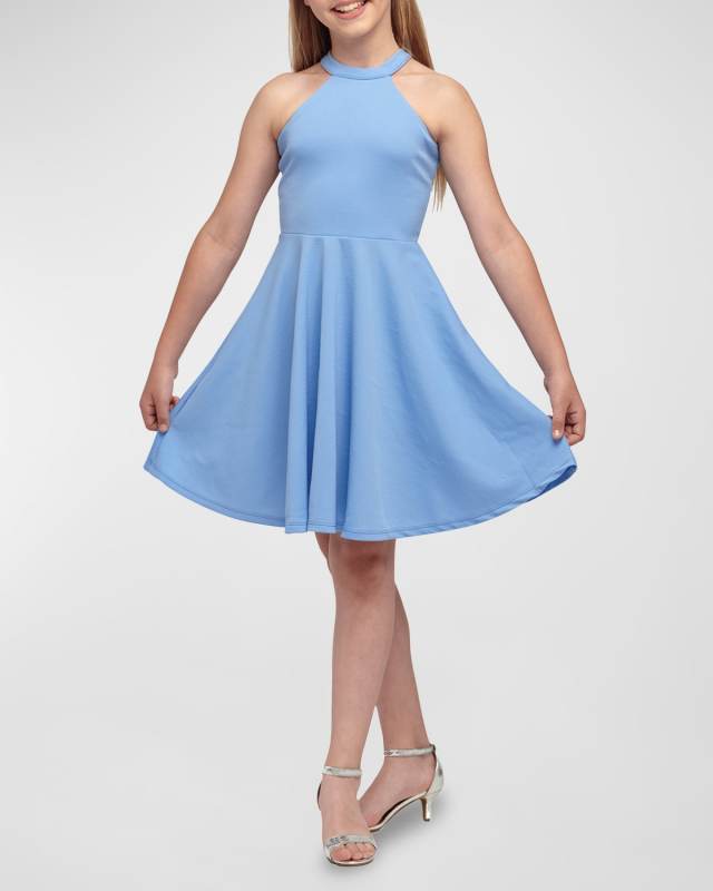 Girl's Halter Keyhole-Back Dress, Size 7-16