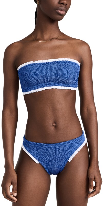 Hunza G Tracey Frill Bikini Set Metallic Denim/Whit