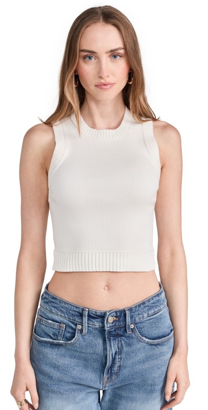 alice + olivia Bigsby Ribbed Tank Soft White