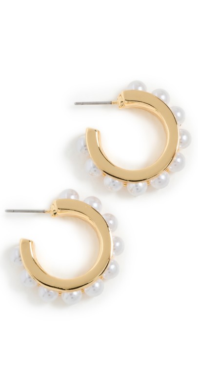 Kenneth Jay Lane Pearl and Gold Hoops Gold/Pearl
