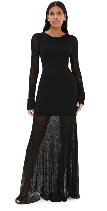 Proenza Schouler Anita Knit Dress in Sheer Mesh Black