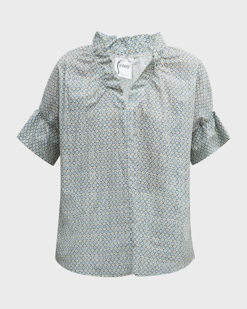 Crosby Ruffle Geometric-Print Top