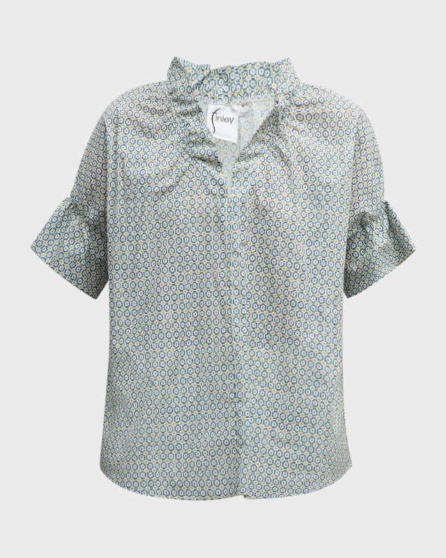 Crosby Ruffle Geometric-Print Top