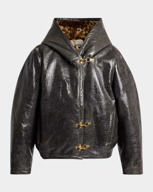 Lanniya Vinyl Coat with Leopard Faux Fur Lining