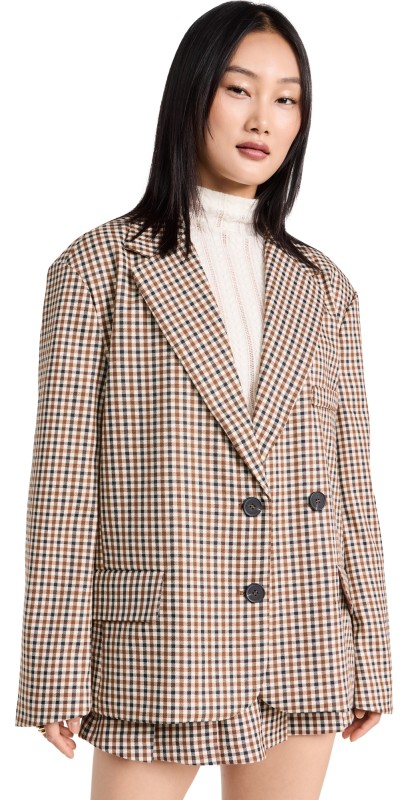 Moon River Plaid Tailored Blazer Beige Multi