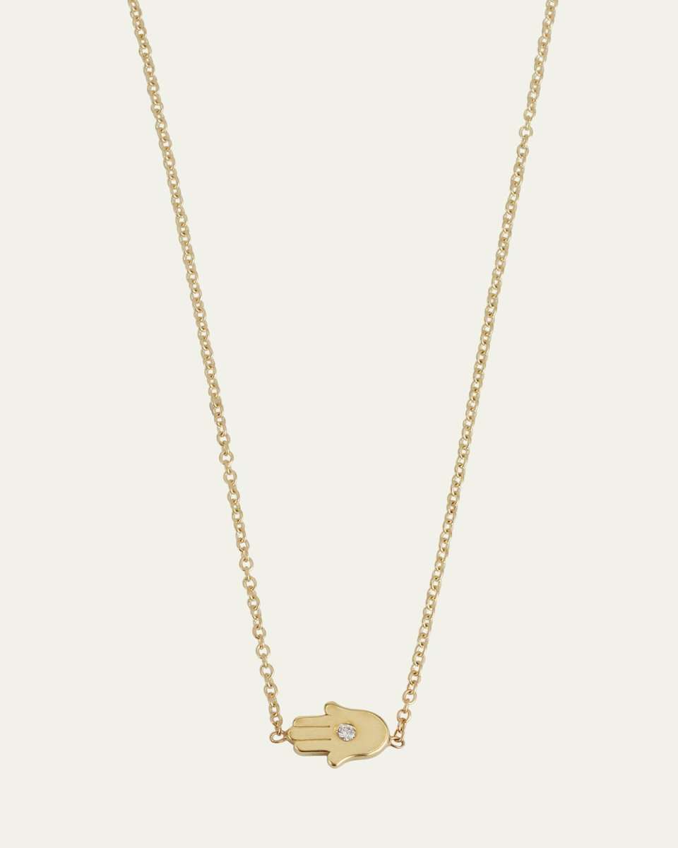 18k Mini Hamsa Necklace with Diamond Accent