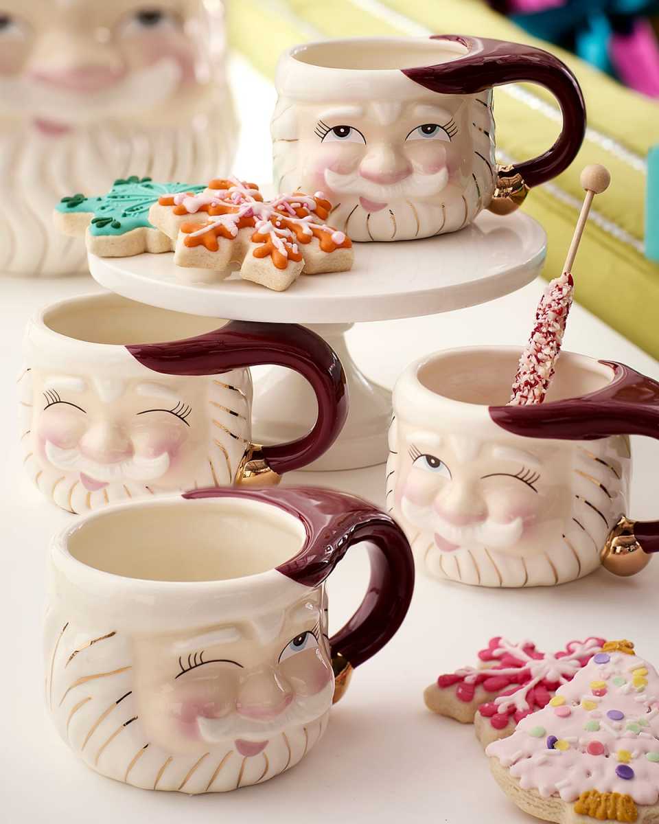 Red Papa Noel Christmas Mugs, Set of 4