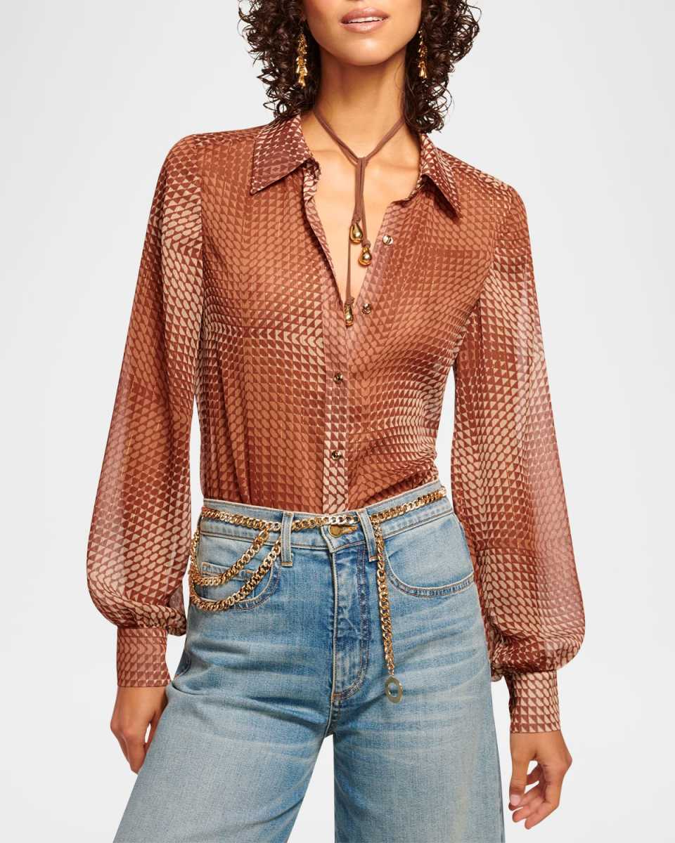 Polly Geometric Button-Front Blouse