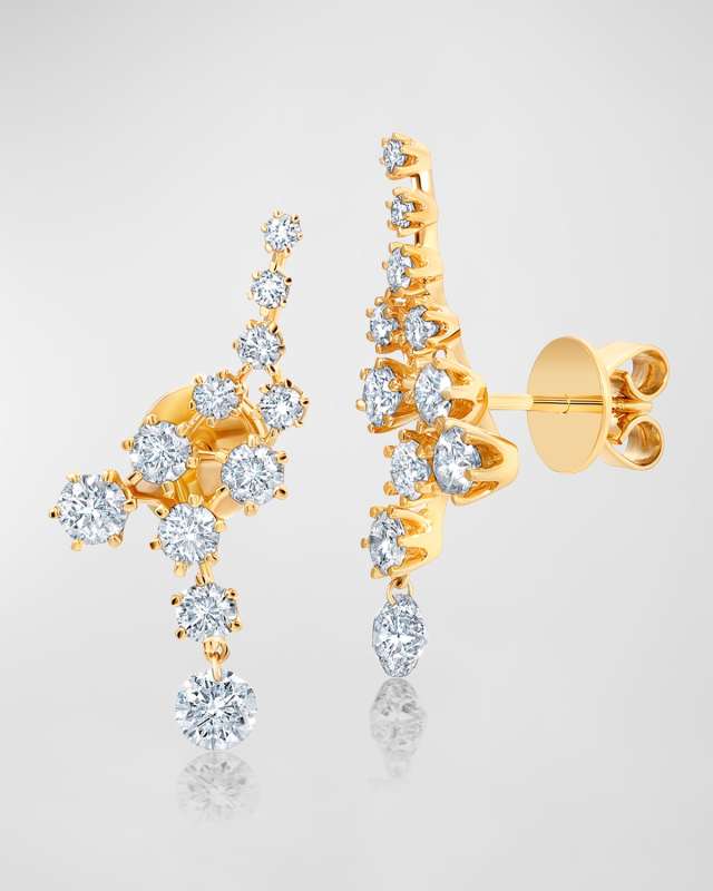18K Yellow Gold Floating Diamond Ear Climbers