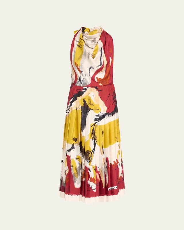 Carole Horse Print Halter Backless Pleated Dress