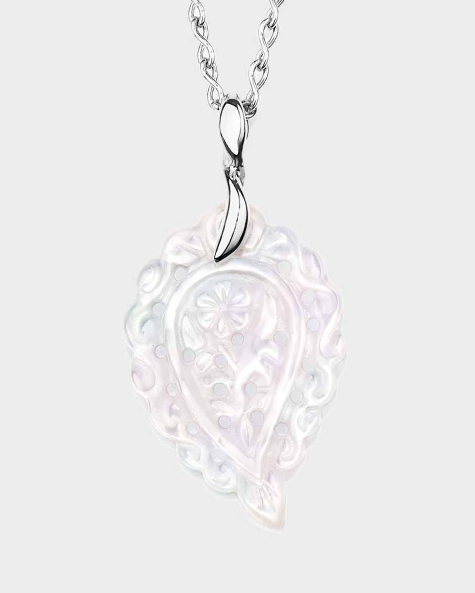 India Leaf Pendant Necklace in 18K White Gold