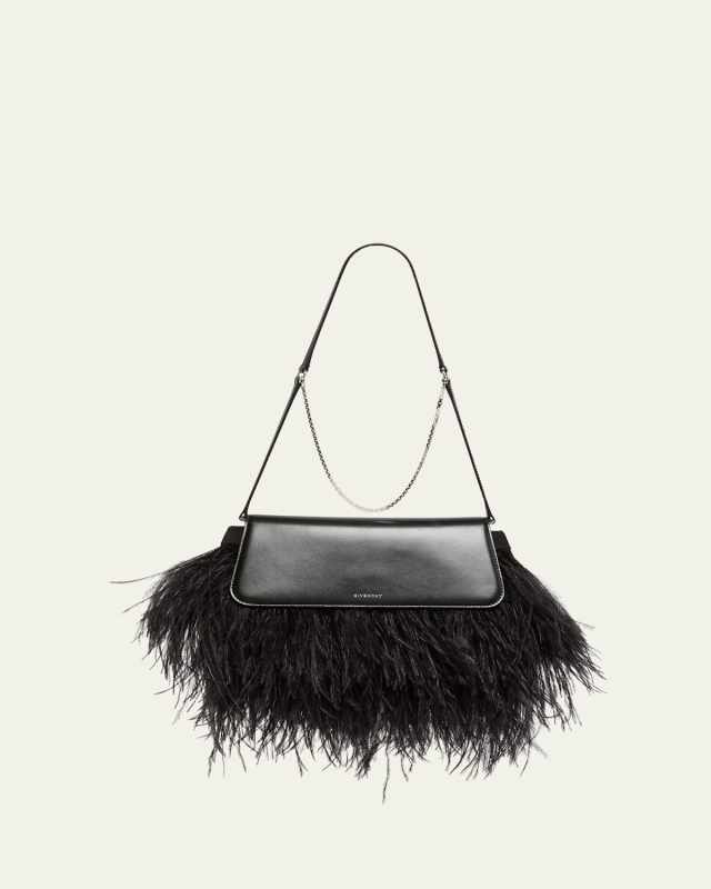 Voyou East-West Shoulder Bag in Feathers & Leather