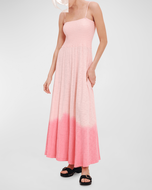 Tonal Drop Slub Jersey Smocked Maxi Dress