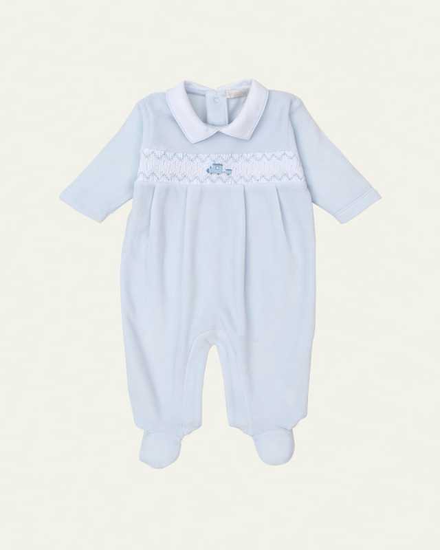 Boy's Fall Medley 24 Velour Hand Smocked Footie, Size Newborn-9