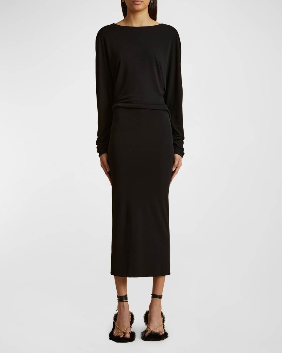 Trina Open-Back Boat Neck Dress
