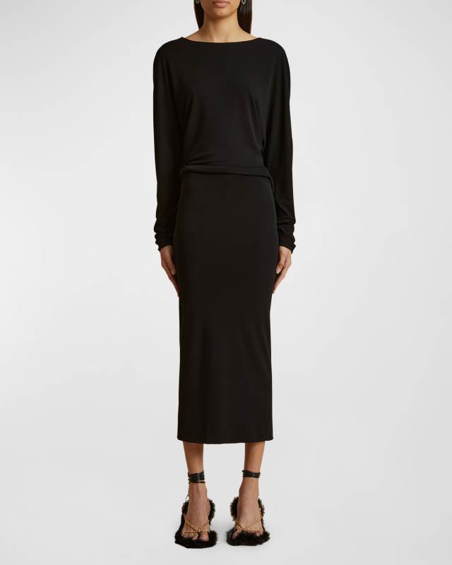Trina Open-Back Boat Neck Dress
