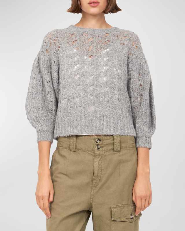 Concetta Blouson-Sleeve Knit Sweater