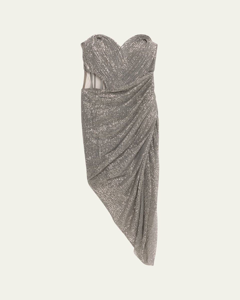 Strapless Corset Asymmetric Sequin Midi Dress