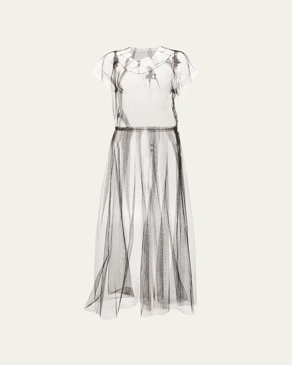 Sheer Tulle Overlay Maxi Dress