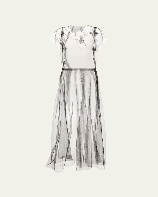Sheer Tulle Overlay Maxi Dress