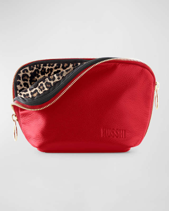 Everyday Leather Makeup Bag, Red/Leopard