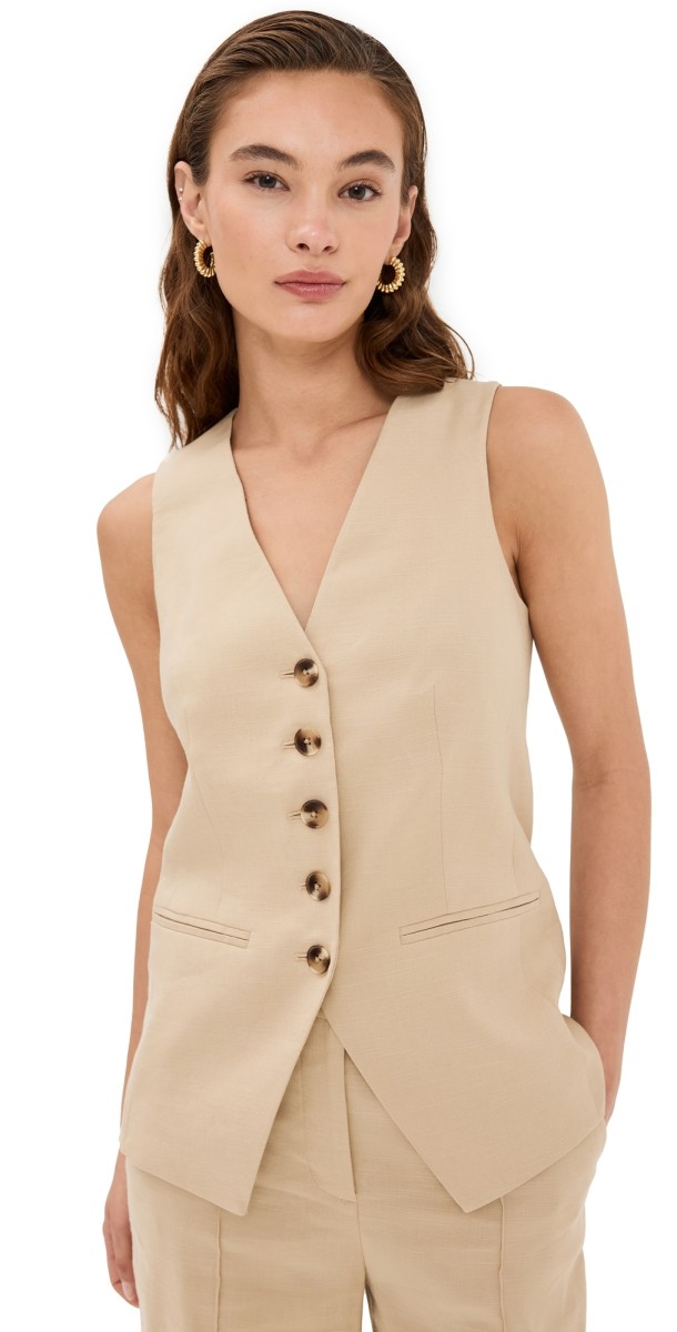 Veronica Beard Liff Vest Stone Khaki