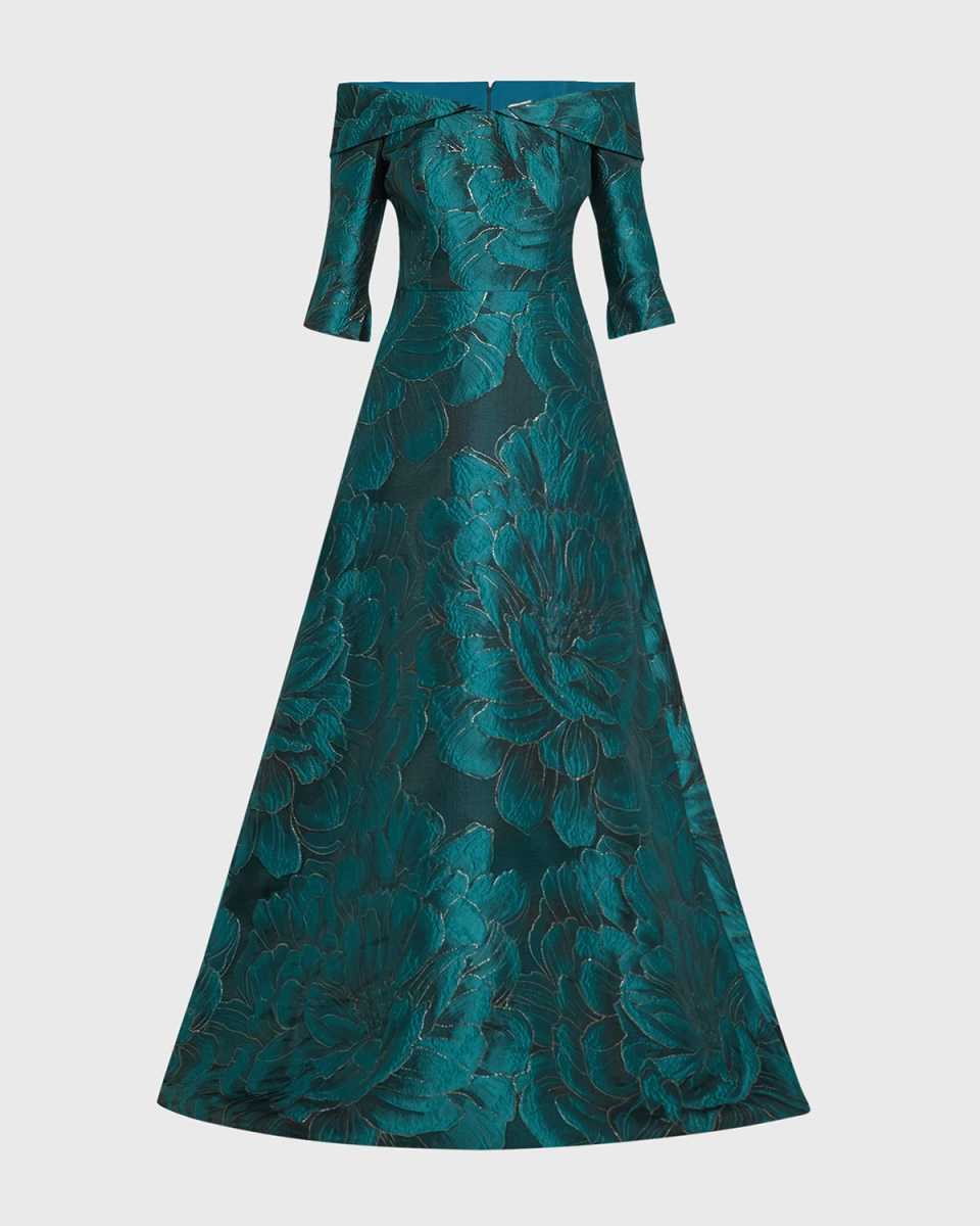 Off-Shoulder Floral Jacquard Gown