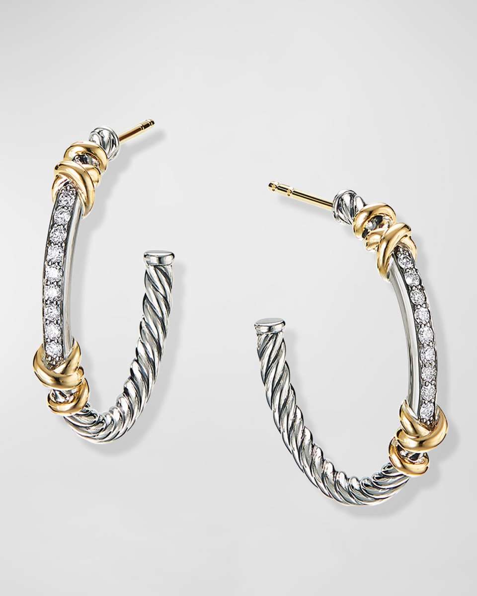 Petite Helena Hoop Earrings with 18K Gold and Diamonds in Silver, 1"