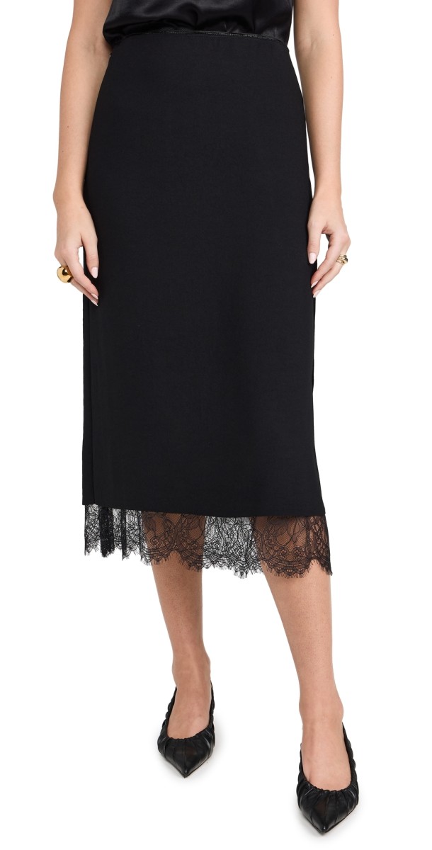 Vince Lace Paneled Straight Skirt Black
