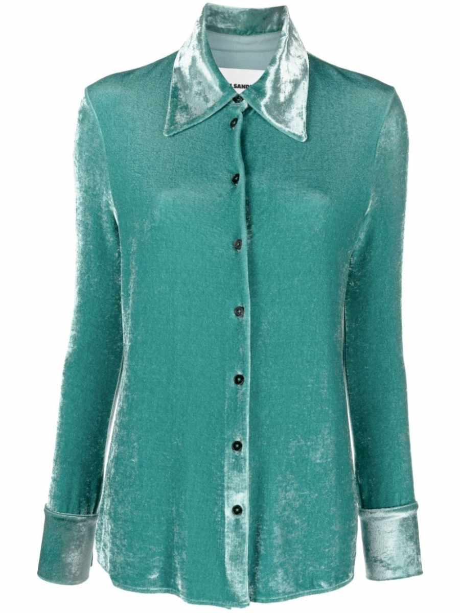 pointed-collar velvet shirt