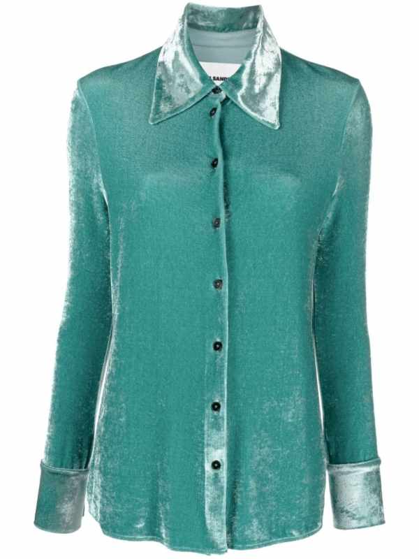 pointed-collar velvet shirt