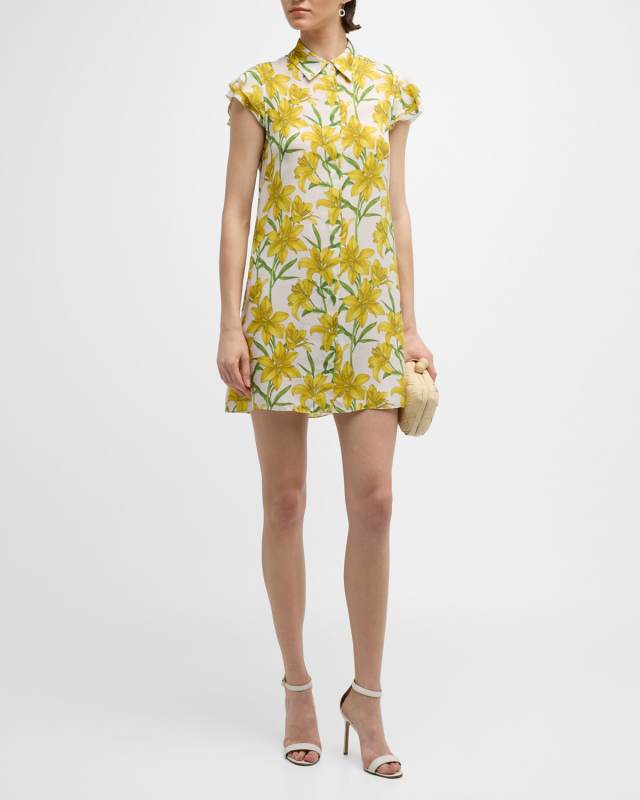Floral Jem Ruffle-Sleeve Mini Shirtdress