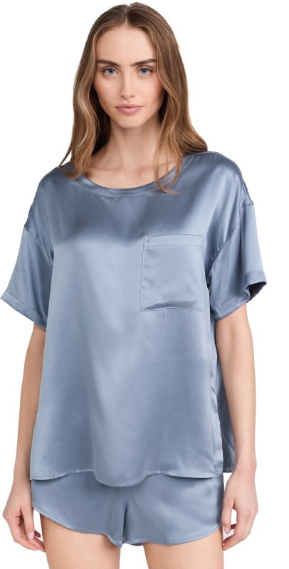 Lunya Washable Silk Tee Short Set Pastoral Blue