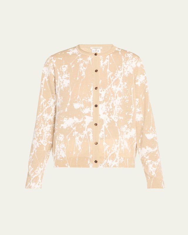 Shadow-Print Fine Gauge Cashmere Cardigan
