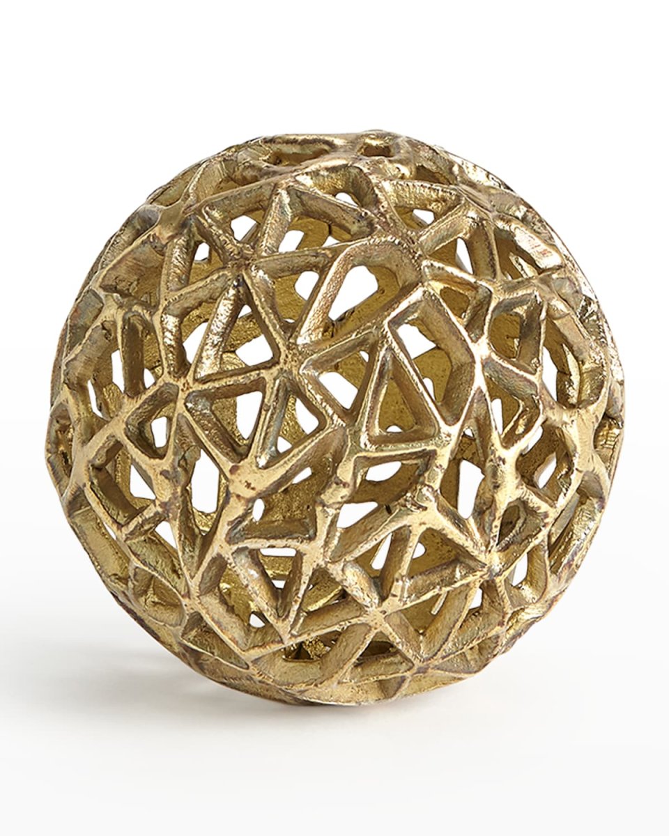 Jali Ball Small Decorative Accent, Antique Brass