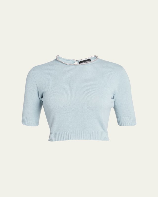 Crystal-Trim Cashmere Crop Top