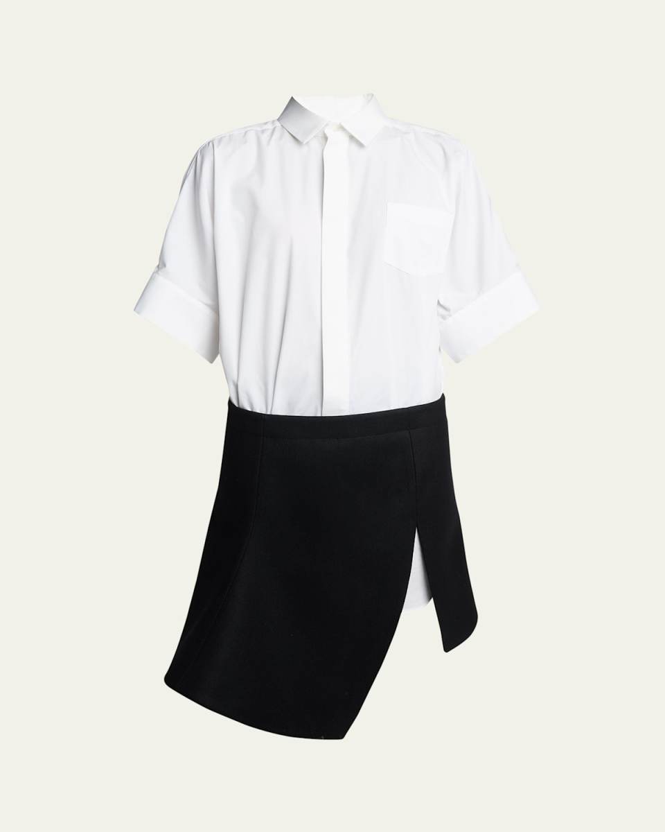 Button Down Midi Shirt Dress With Suiting Asymmetric Skirt