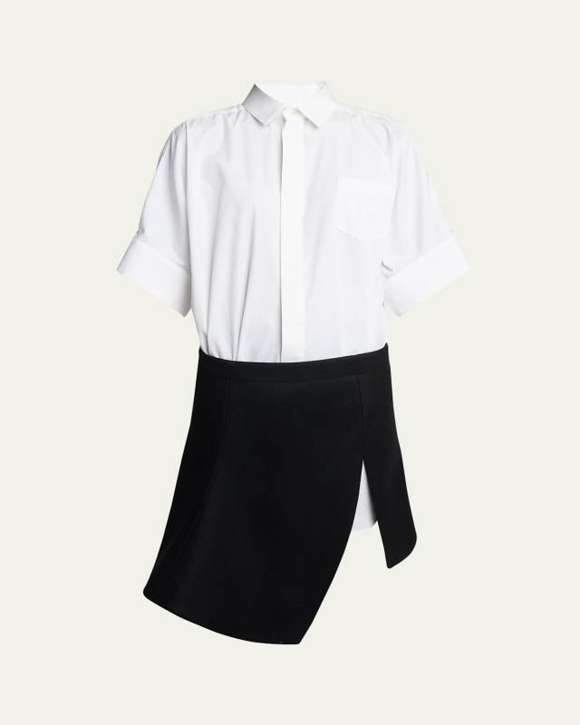 Button Down Midi Shirt Dress With Suiting Asymmetric Skirt