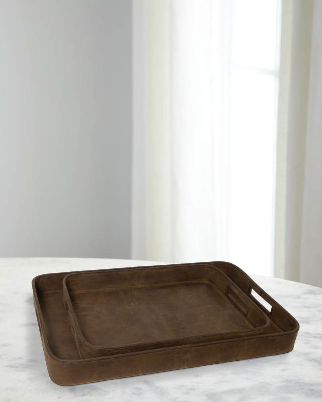 Derby Rectangular Leather Trays, Set of 2