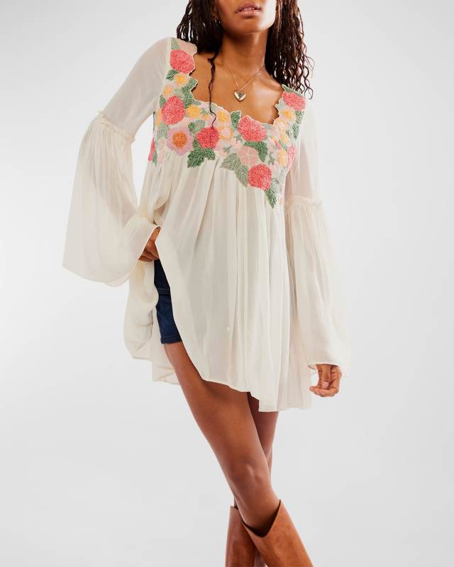 Madeline Floral Bell-Sleeve Tunic
