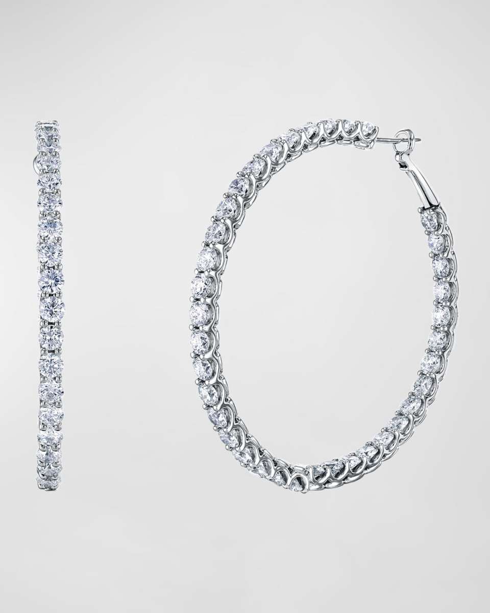 18K White Gold Medium Hoop Earrings, 4.8tcw, 1.5"L / 1.5"W