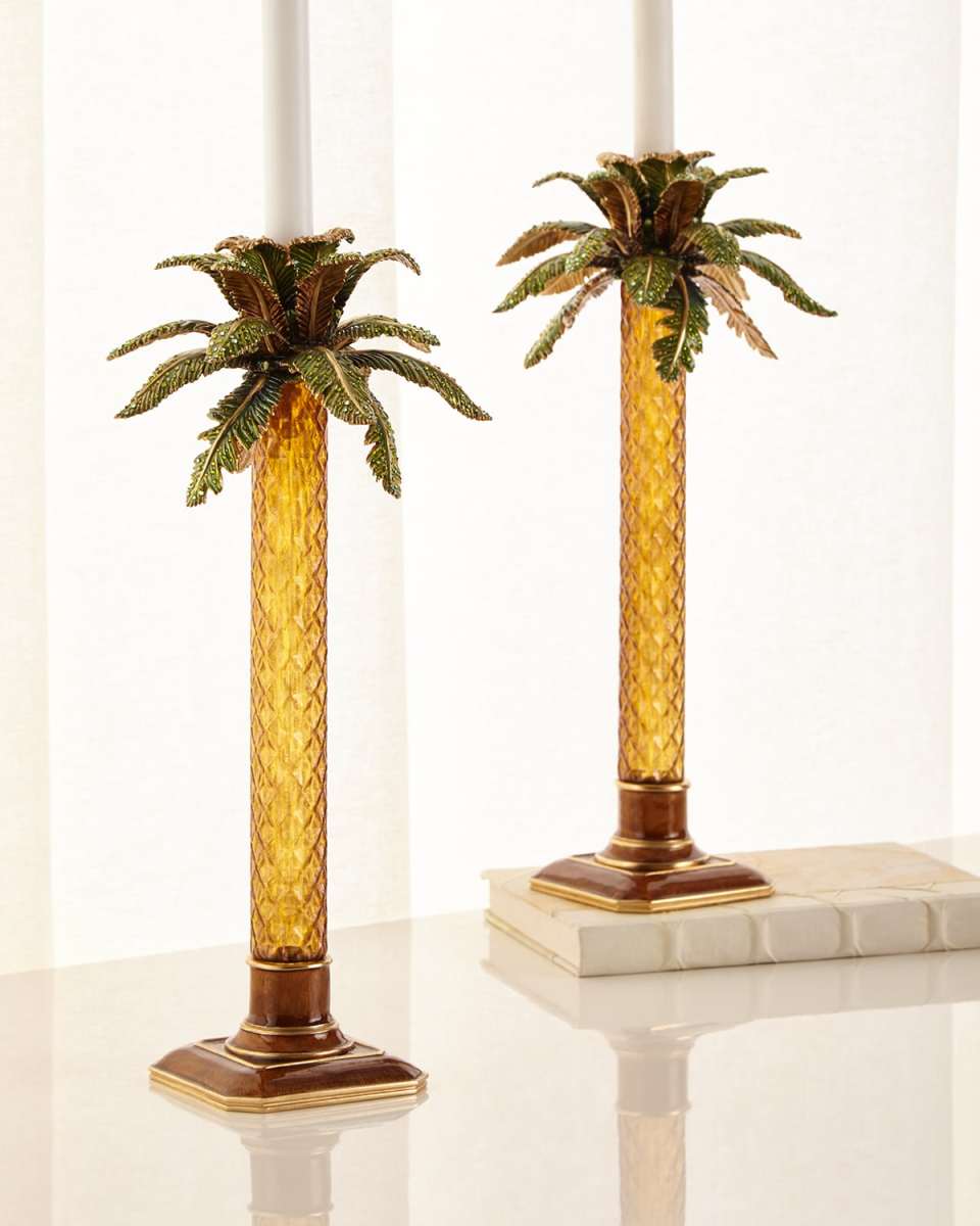 Palm Tree Jeweled Glass Candlestick