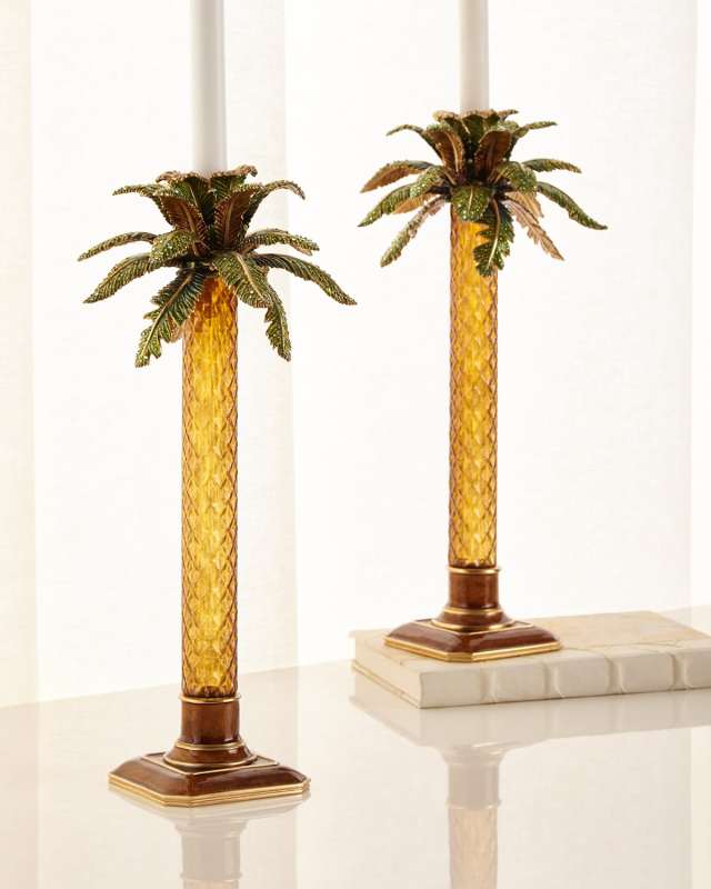 Palm Tree Jeweled Glass Candlestick