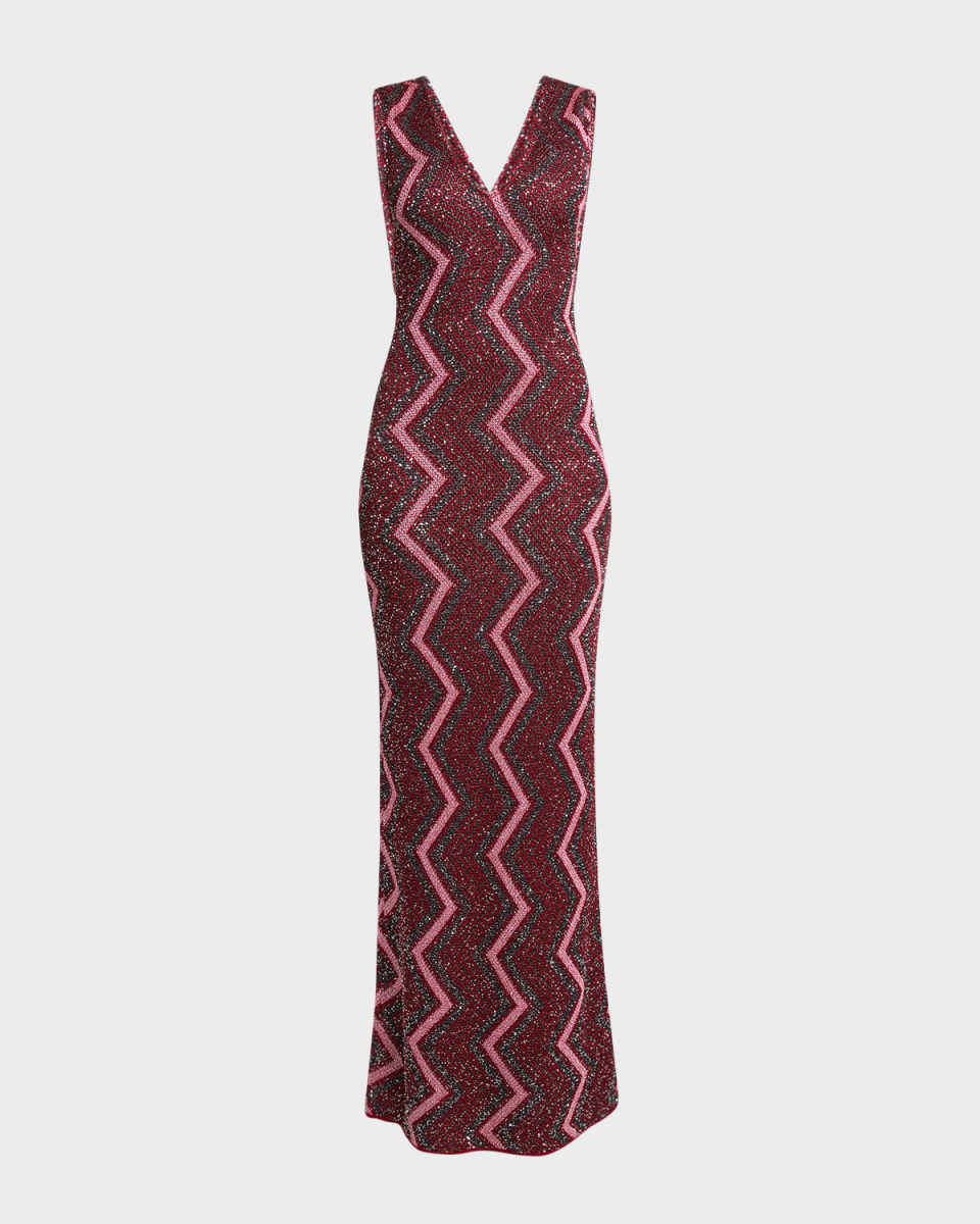 Metallic Chevron Paillette Knit Sleeveless Maxi Dress