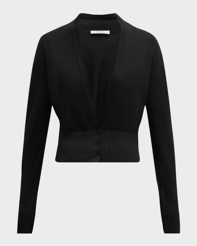 Shimmering Merino Deep V-Neck Cardigan