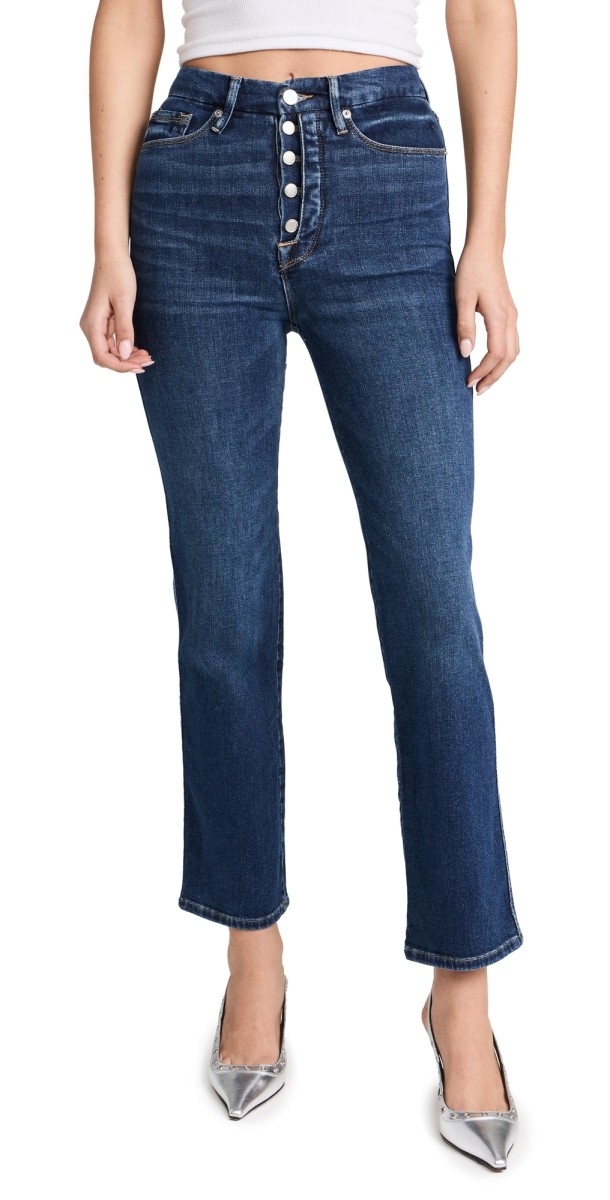 Good American Good Curves Straight Partial Exposed Button Jeans Indigo593